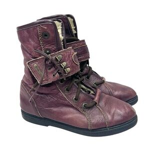 Vintage Paolo Fellicce Red Brown Leather Lace Up Sherpa Lined Ankle Combat Boots